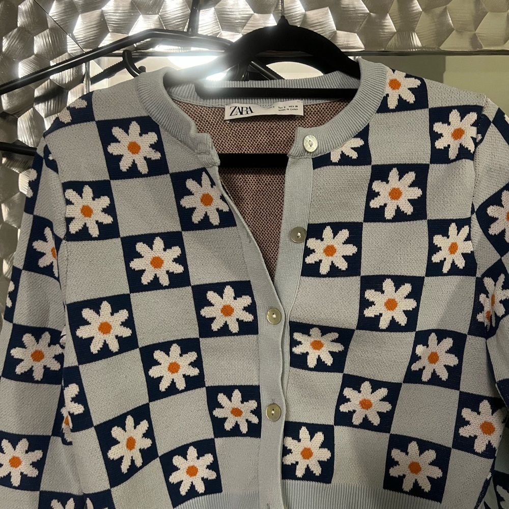 Zara Navy and Gray Floral Cardigan